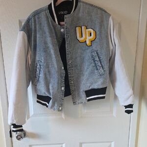 Denim Jacket with White Sleeves